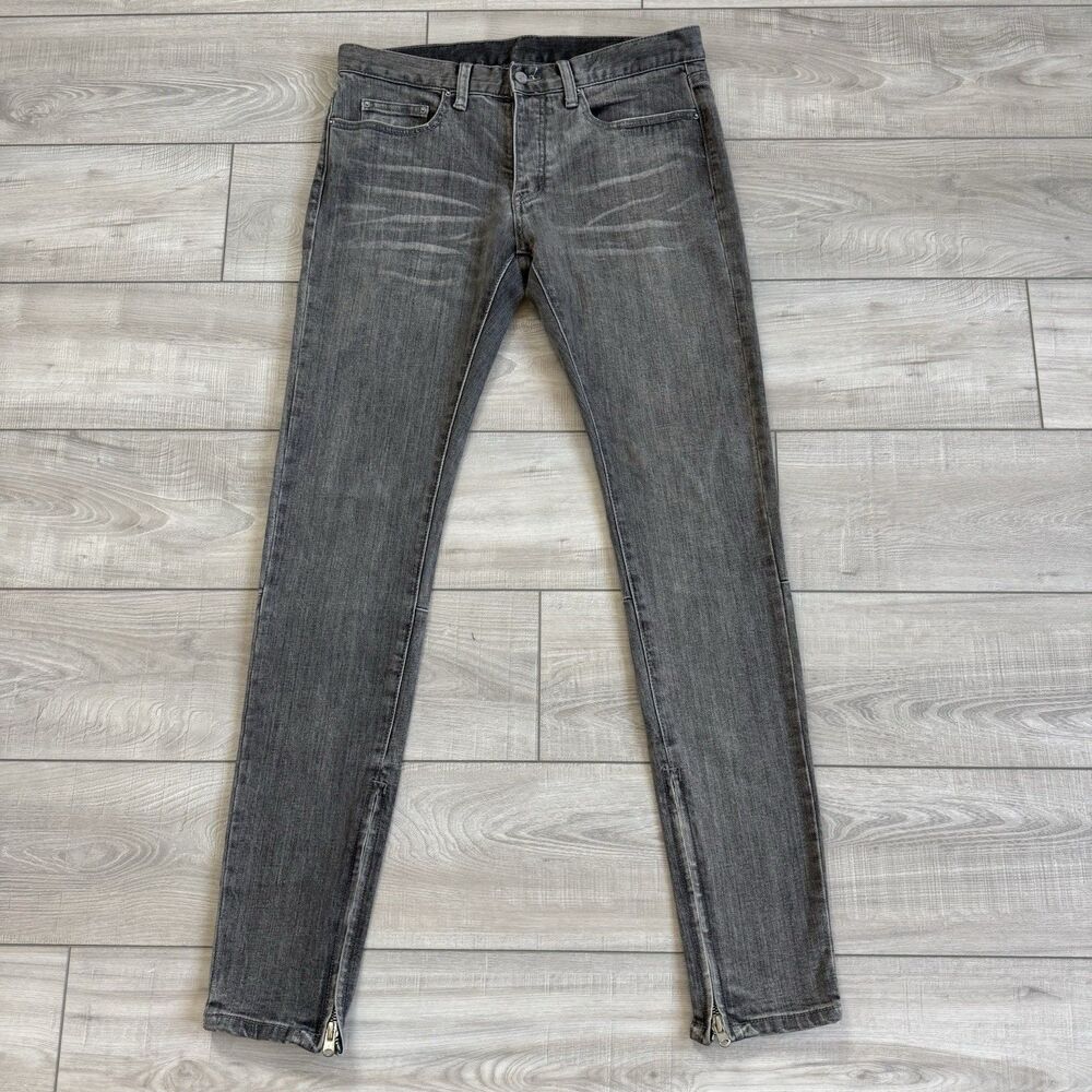mnml M1 Stretch Denim Jeans Size 31 Grey Zipper Inseam, W/ Whiskering Detail